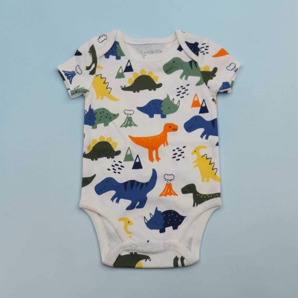 Mac & Moon White Dinosaur Print Baby Onesie Bodysuit 6 Months NWOT 100% Cotton